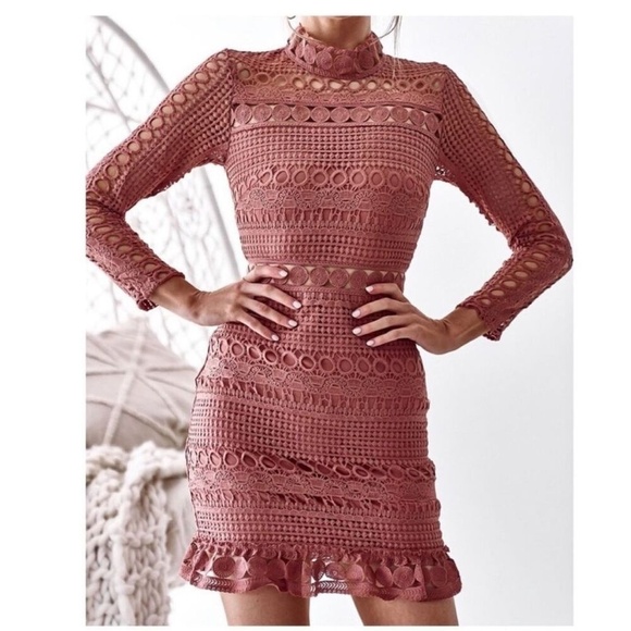 Two Sisters Riverdale Mauve Pink Lace Crochet Long Sleeve‎ Mini Dress 6 M NWT - Picture 13 of 13